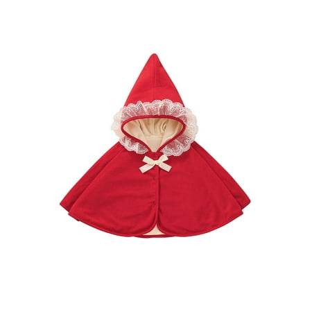 

Liacowi Baby Girl Christmas Wool Blend Winter Hooded Red Poncho Jacket Coat Outerwear Cloak