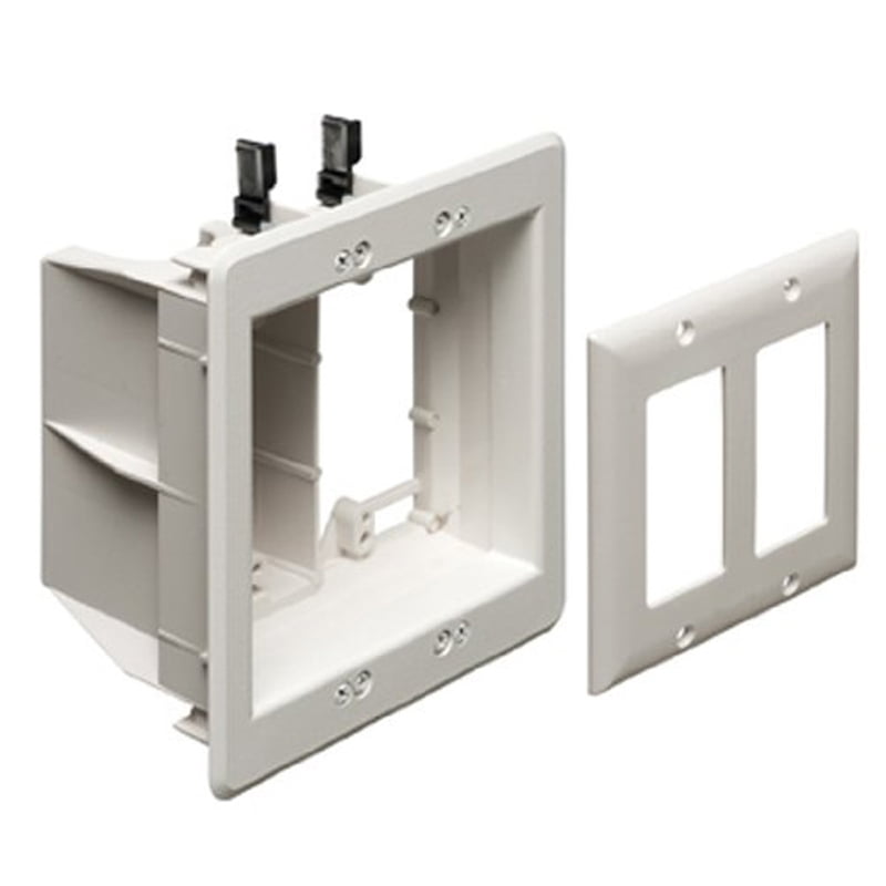 TVBU505 White Two - Gang Recessed TV Electrical Box for Power and Low Voltage