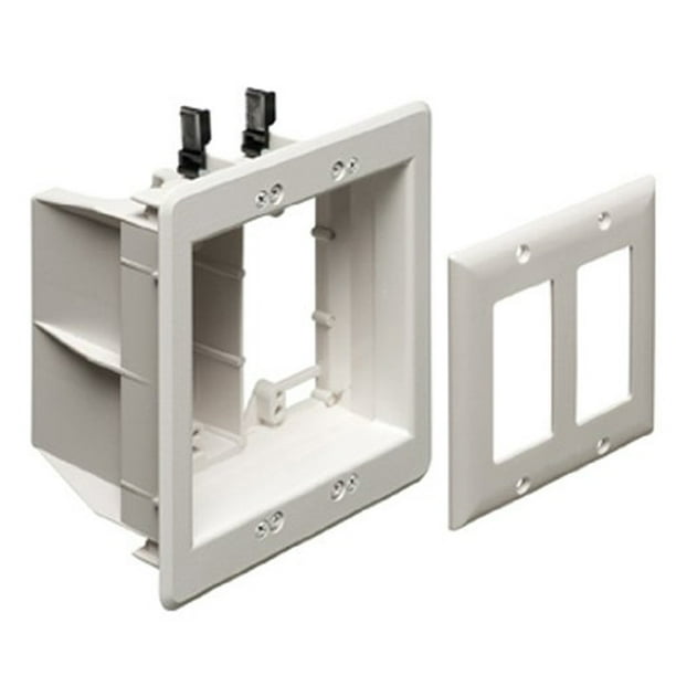 TVBU505 White Two Gang Recessed TV Electrical Box for Power and Low