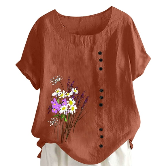 Sexlip Women's T-Shirt Round Neck Short Sleeve Breathable Comfortable Wear All Occasion Use Soft Comfortable Brown L