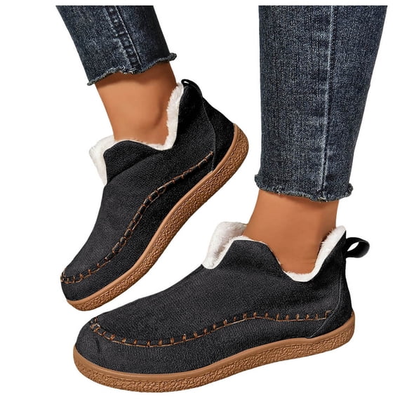 Fuzzy Slippers for Women Indoor and Outdoor Casual Winter Fleece Lined Slip on Bedroom House Shoes Snow Boots