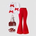 thumbnail image 2 of HCNTES Girls Clothes Summer Short Sleeve Print Shirt Flared Pants 2PCS Set Little Girl Outfits Size 2-7 Years Girls 4T 5T 6T School Outfits Set(D01-Red,4-5 Years), 2 of 4