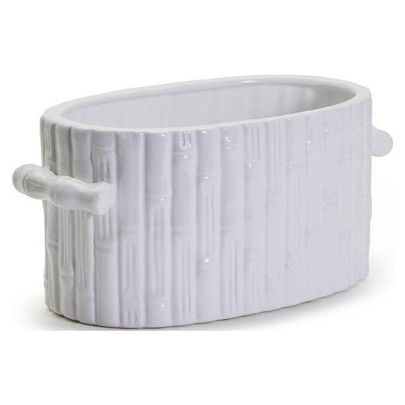 Two's Company Faux Bamboo Oval Centerpiece / Cachepot with Handles