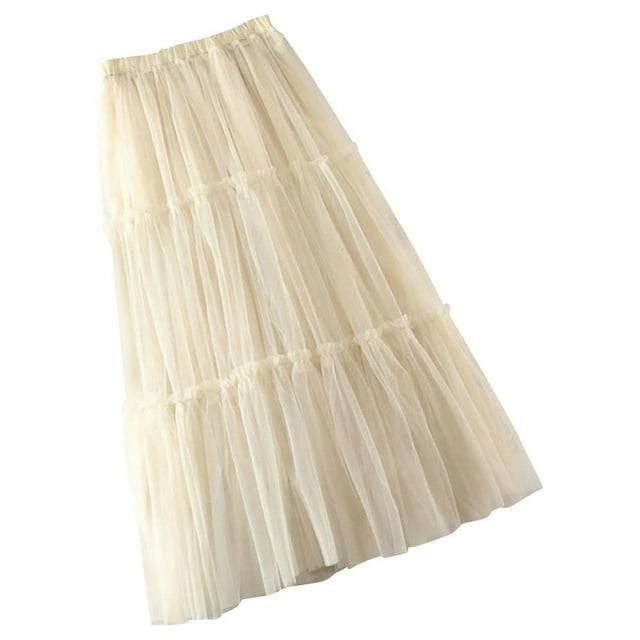 Women Spring Summer Elastic High Waist Long Mesh Skirt Womens Gauze Skirt
