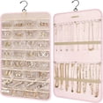 thumbnail image 5 of Hanging Jewelry Organizer Storage Roll with Hanger Metal Hooks Double-Sided Jewelry Holder for Earrings, Necklaces, Rings on Closet, Wall, Door, 1 piece, Pink, 5 of 5