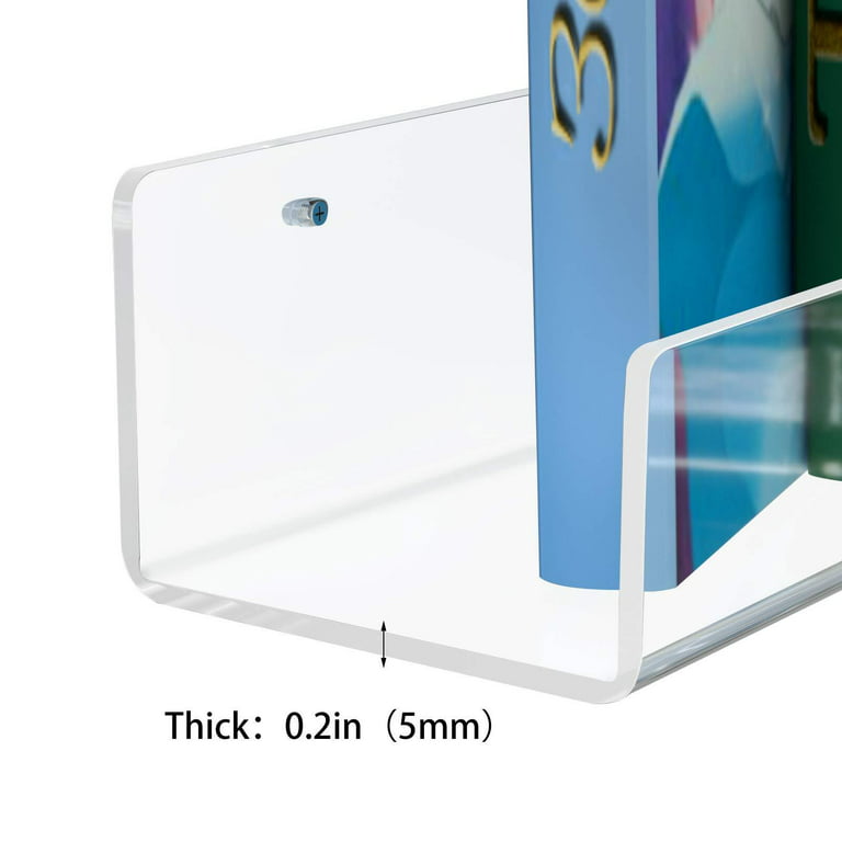 2 Pack Acrylic Floating Shelves, 15 L x3.25inch W, Clear Bathroom Wall Shelf,  Bookshelves, Invisible Display for Office 