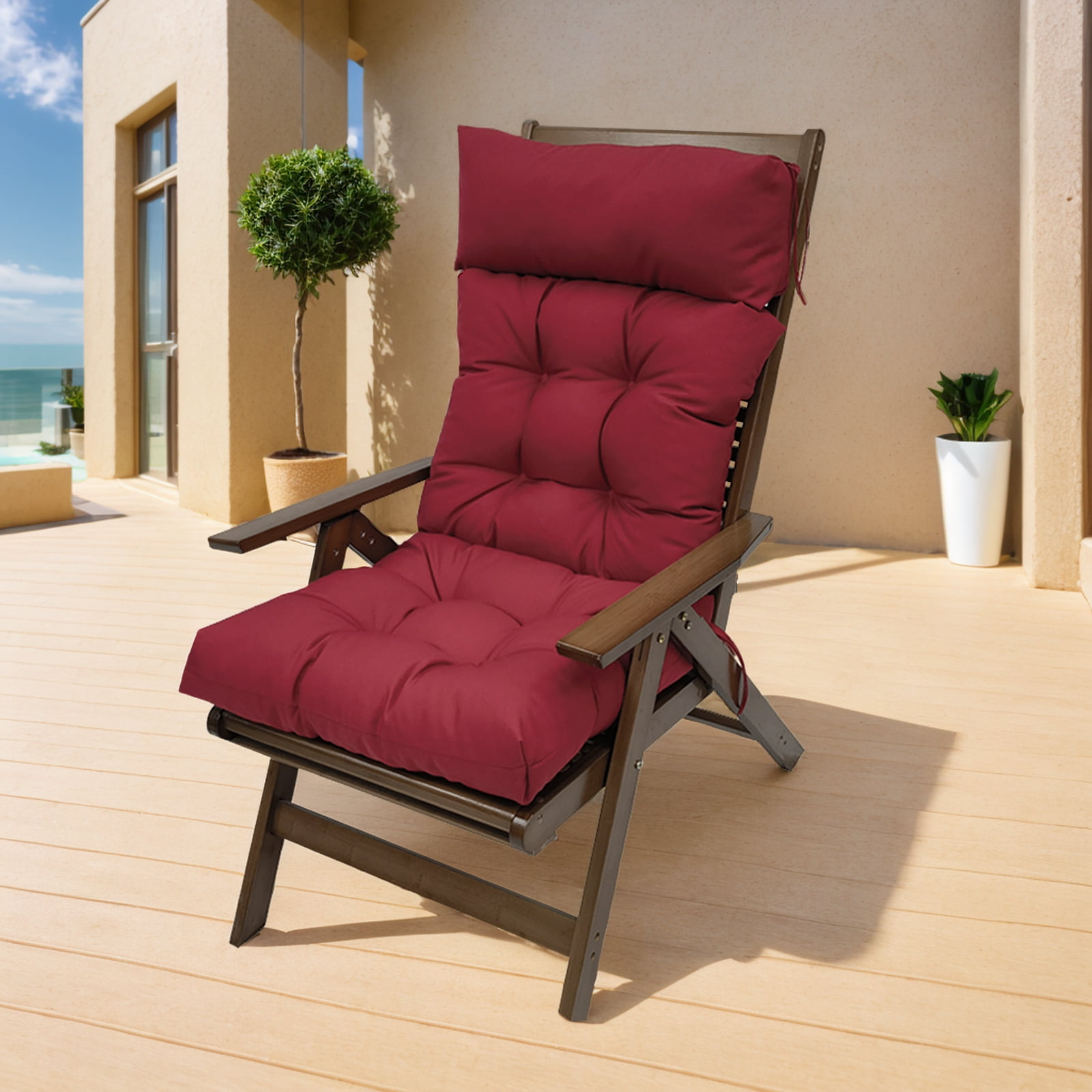 JOVELL 4-Inch Thick Adirondack Chair Cushions 1Pack, 49"x21" Waterproof High Back Rocking Chair Pads with Ties, Outdoor Patio Furniture Seat Cushion, Red