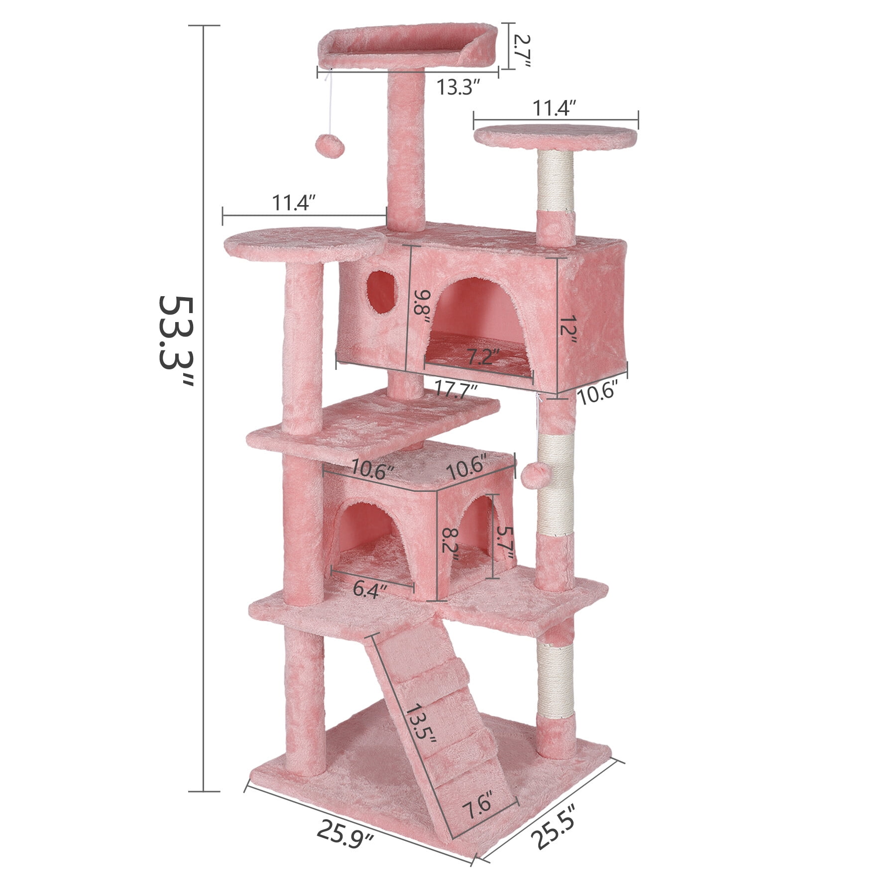 ZENY 55" Cat Tree Multi-Levels Condos Scratching Post Tower Play House, Pink