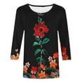 thumbnail image 3 of Womens Blouses Long Sleeve Clearance Women's Fashion Printed T-Shirt 3/4 Sleeves Blouse Round Neck Casual Tops, 3 of 4
