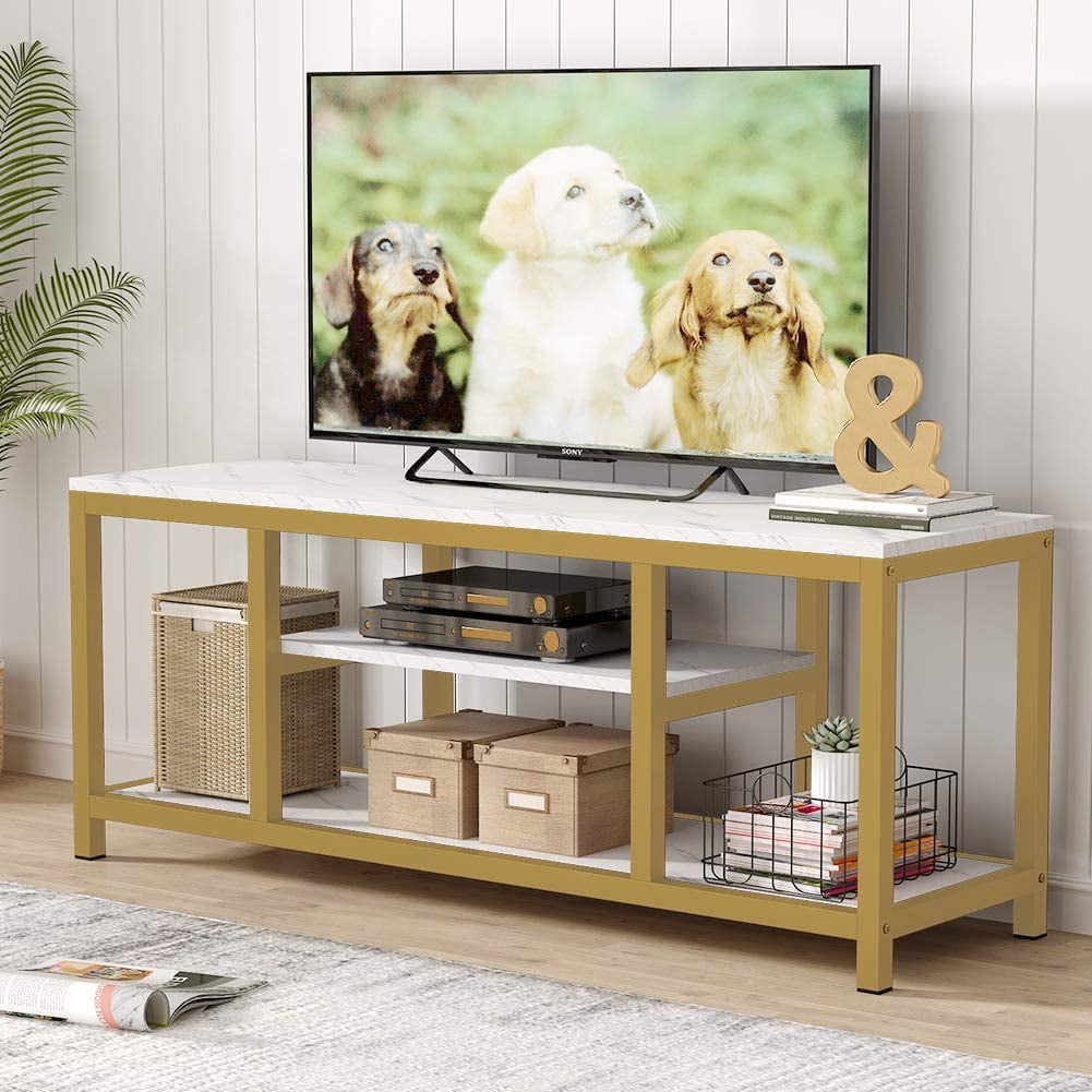 3-Tier TV Stand for TVs Up to 60" Faux Marble Veneer Contemporary Console Table 