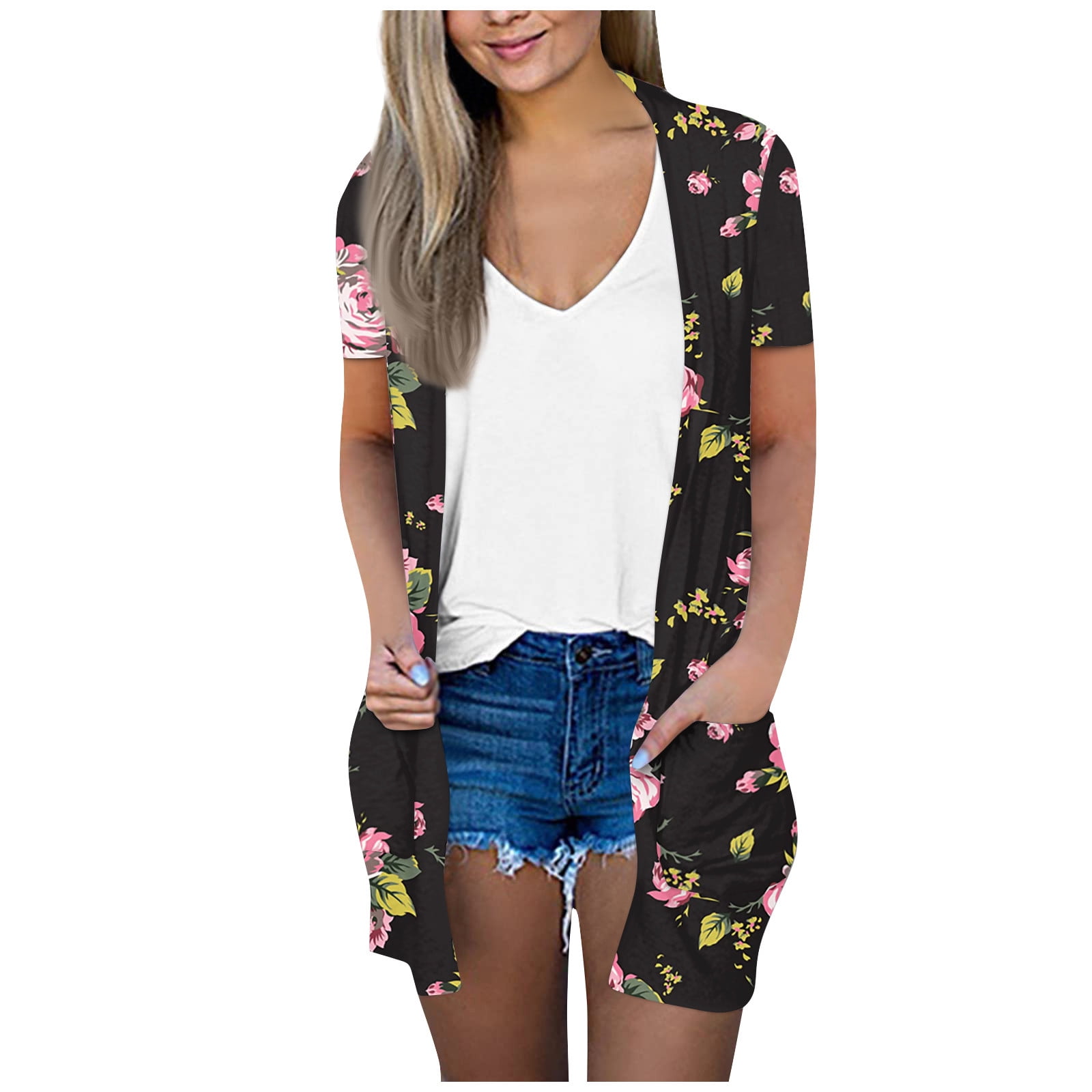 Mlqidk Plus Size Cardigan for Women Causal Short Sleeve Draped Soft