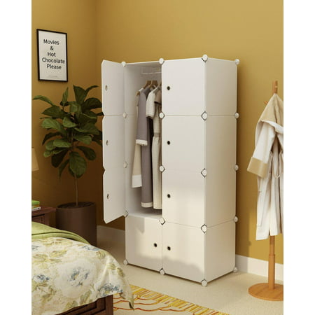sortwise™ portable clothes closet organizer wardrobe bedroom wardrobe  storage cabinet organizer with doors,8 cube, white