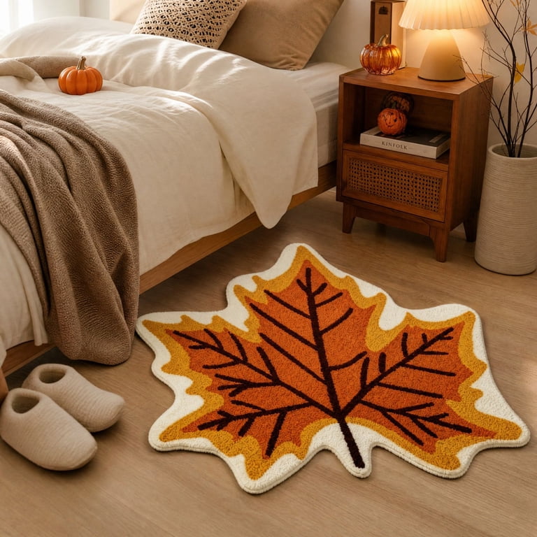 Maple Leaf Fall Area Rug Cozy Accent Mat for Indoor Living Room Bedroom ...