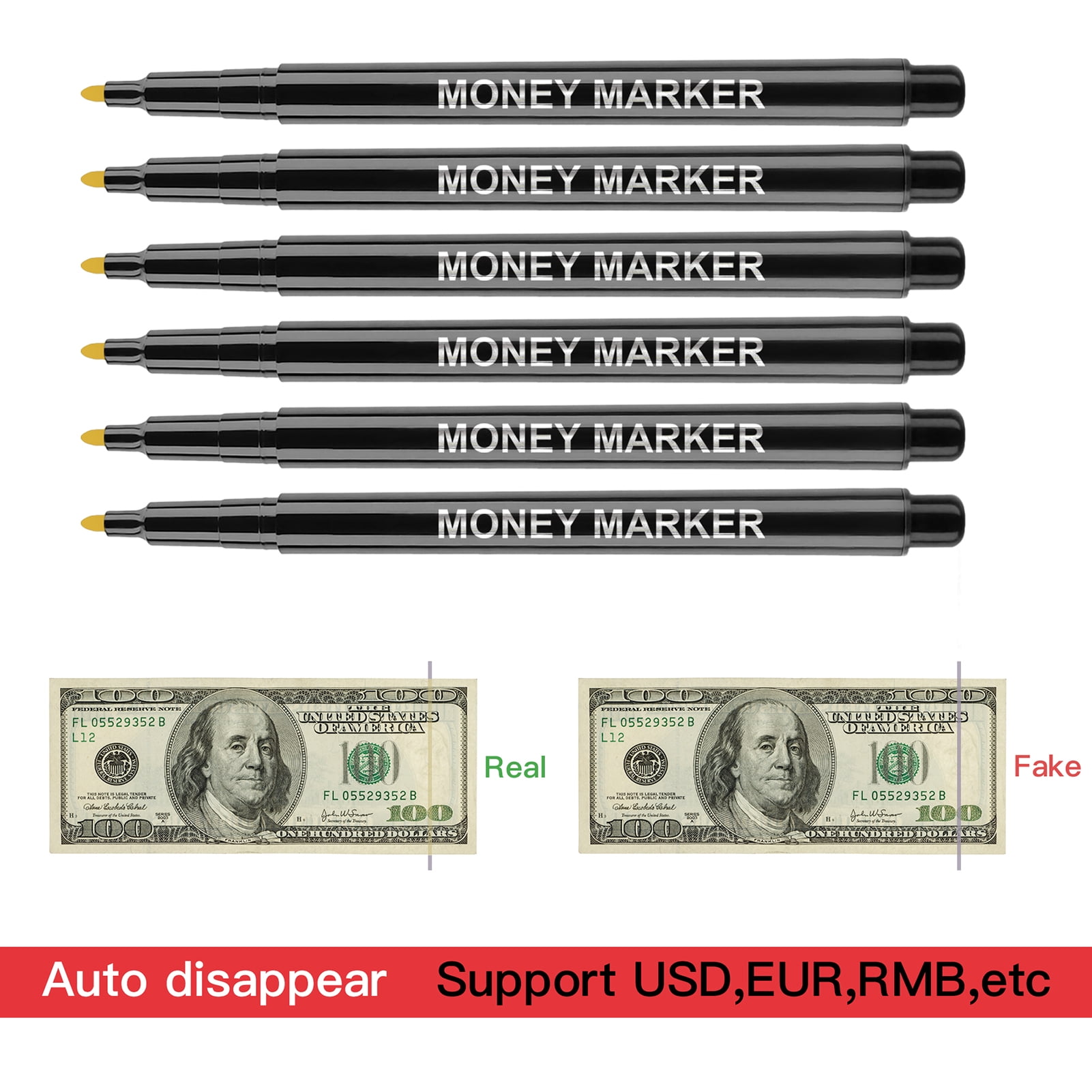 12pcs Counterfeit Pen Fake Money Detector Markers for EURO USD RMB and  Other Countries Bills Cash Check-Gold for Real, Black for Fake Easy and  Fast to Use - Walmart.ca
