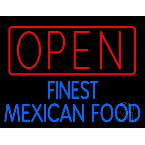 Open Finest Mexican Food LED Neon Sign 15 x 19 - inches, Clear Edge Cut Acrylic Backing, with Dimmer - Bright and Premium built indoor LED Neon Sign for restaurant window and interior decor.