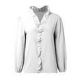 thumbnail image 3 of BYHONG Women Cardigan Button Down Blouse Long Sleeve Ruffle Blouse Solid Colour Comfort Shirt Plus Size Dress Shirts White XL, 3 of 3