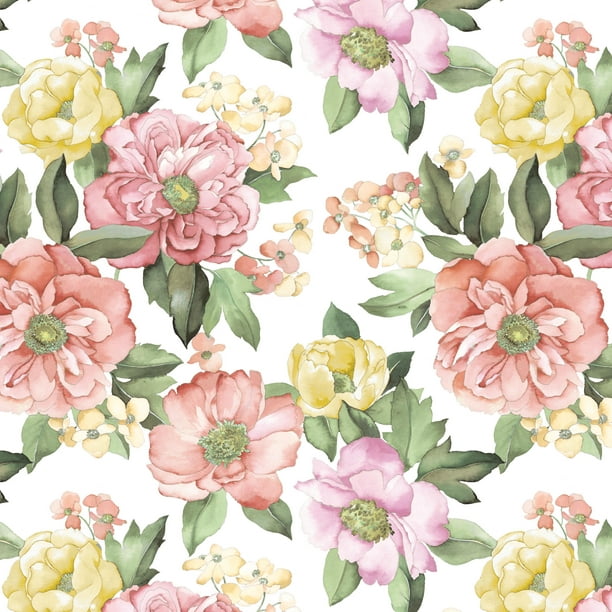 RoomMates Pink Watercolor Floral Bouquet Peel and Stick Wallpaper ...