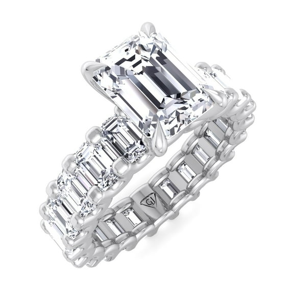 Gemini - 4 Carat Emerald Cut Diamond Eternity Engagement Ring - U Prong Setting
