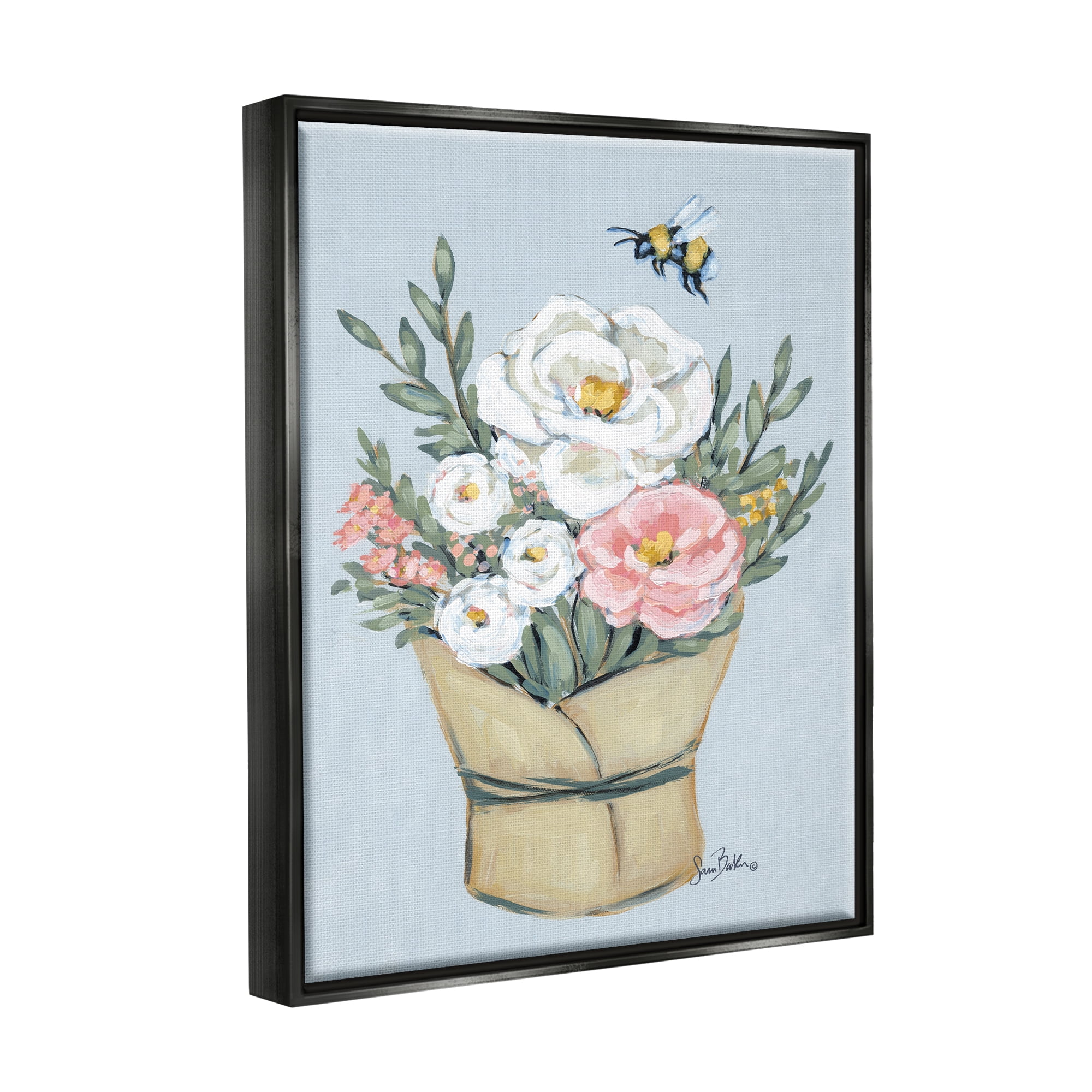 Stupell Industries Pink & White Bouquet Botanical & Floral Painting Black Floater Framed Art Print Wall Art, 25 x 31