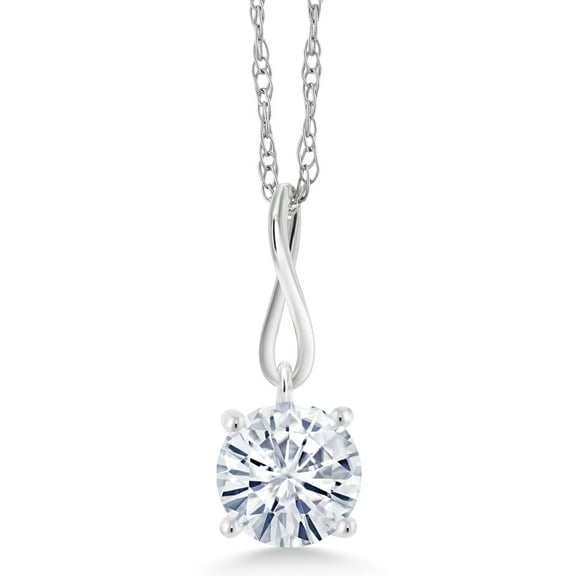 Gem Stone King 10K White Gold Moissanite Pendant Necklace for Women Round 1.00cttw