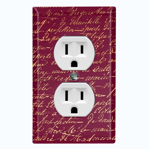 Metal Light Switch Plate Outlet Cover Elegant Burgundy Gold Letter Damask LET018