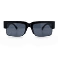 thumbnail image 5 of Locs Mens Thick Temple Half Rim Squared Rectangle Gangster All Black Sunglasses Shiny Black, 5 of 8