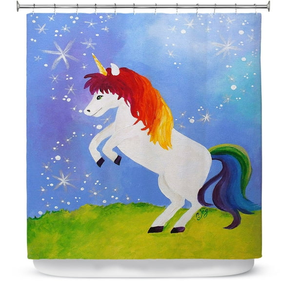 Shower Curtains 70" x 93" from DiaNoche Designs by nJoy Art - Rainbow Unicorn II