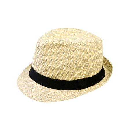 Fedora Hat Fashion Trilby Summer Beach Sun Straw Cap, 738_Beige L/XL