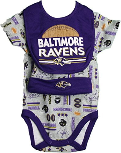 NFL Baltimore Ravens Three Piece Baby Set Creeper, Bib, Hat 0-3 Months by Gerber