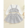 thumbnail image 2 of Miaouyo Little Girls Tweed Outfit, Plaid Long Sleeve Fake Two-Piece Crop Tops Elastic Waist Skirt 2 Piece Set for Fall, 2 of 6