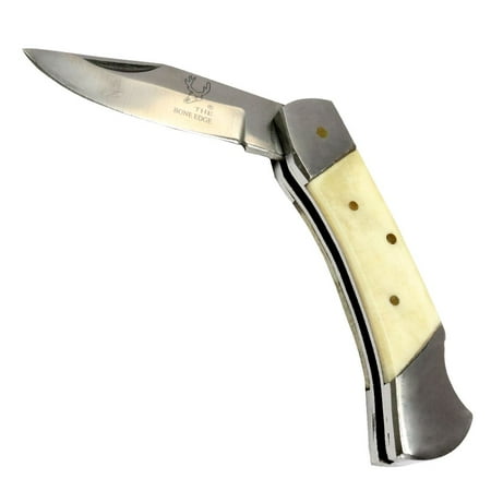 TheBoneEdge 5.5 Classic Folding Knife White Handle With Sheath