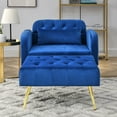 thumbnail image 2 of Modern Recliner Chair with Ottoman, Single Sofa Chair with Adjustable Backrest, Padded Armrest and Side Pockets, Velvet Upholstered Living Room Chair Chaise Lounge Chair with Metal Legs, Blue, 2 of 7