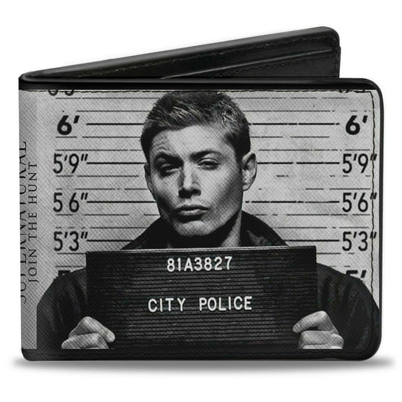 Supernatural Wallet, Bifold, Supernatural Dean Sam Mug Shots Grays Black White, Vegan Leather