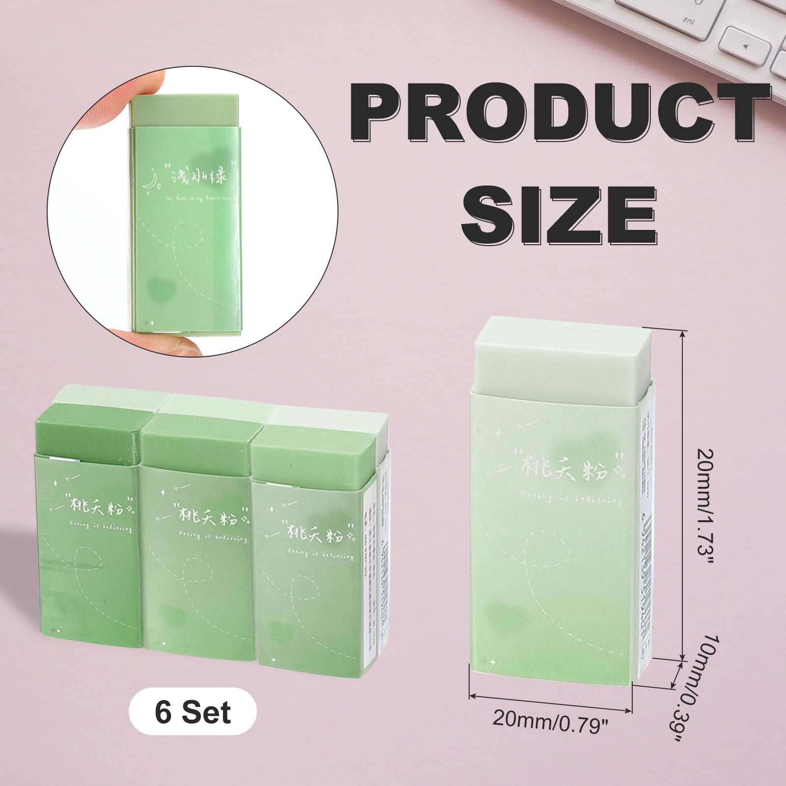 Uxcell Pencil Erasers, 36 Pcs Rubber Colorful Gradient Eraser Rectangular Eraser, Green