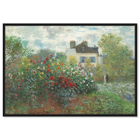 Monet-Garden With Dahlias Impressionism Classic Landscape Paintings Canvas Wall Art by Art Remedy, Black Floater Frame, 10"x15"