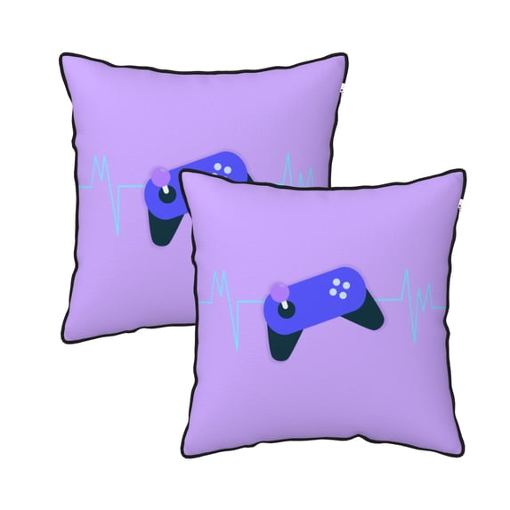 Velvet Decorative Throw Pillow Covers Set of 2, Soft Square Cushion Cover with Invisible Zipper Game Joystick Play Controller Printing, 20"x20"