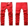 thumbnail image 1 of Men‘s Slim Pencil Trousers Ripped Zipper Feet Trousers Stretch Pants, 1 of 3