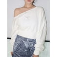 thumbnail image 2 of Arvbitana Women's Oversized Sweatshirt Long Sleeve Off One Shoulder Rhinestone Bow Pattern Cropped Pullovers Ladies Casual Trendy Tops for Streetwear, 2 of 6