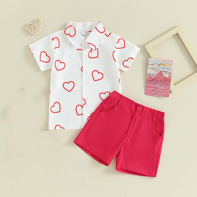 Ensemble Deux Pièces pour Garçons et Saint-Valentin Chemise à Manches Courtes et Shorts