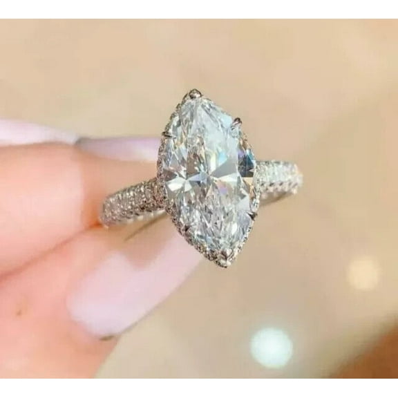3Ct Marquise Cut Lab Created Diamond Women's Engagement Ring 14K White Gold Plated