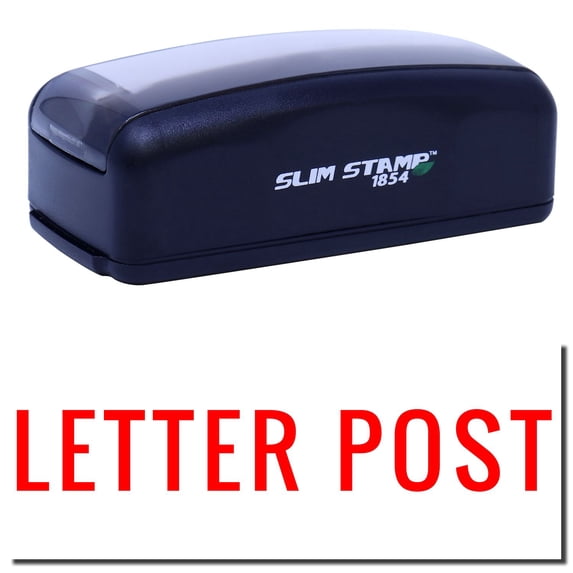 Large Pre-Inked Letter Post Stamp, Slim 1854, Ultra Slim Design, Impression Size 1-13/16" by 2-1/2", Up to 25,000 Impressions - Red Ink