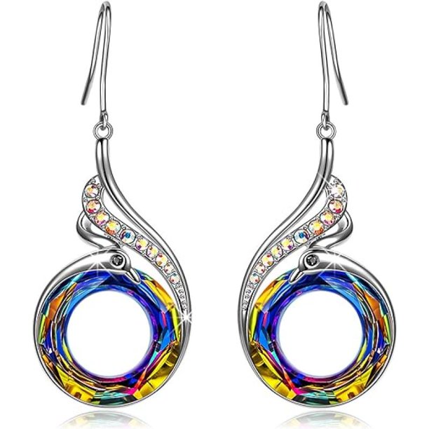 Pendientes Fénix, Pendientes Colgantes de Plata con , Regalo de Cumpleaños con Joyero, Símbolo de Suerte y Renovación