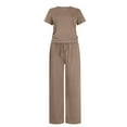 thumbnail image 7 of RKSTN Two Piece Sets for Women ,Solid Color Short Sleeve Crew Neck Shirts with Pants ,Womens Summer Sets（Khaki ,S), 7 of 7