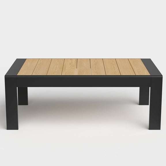 LayinSun Aluminum Outdoor Patio Wood Grain Coffee Table Modern Rectangle End Table