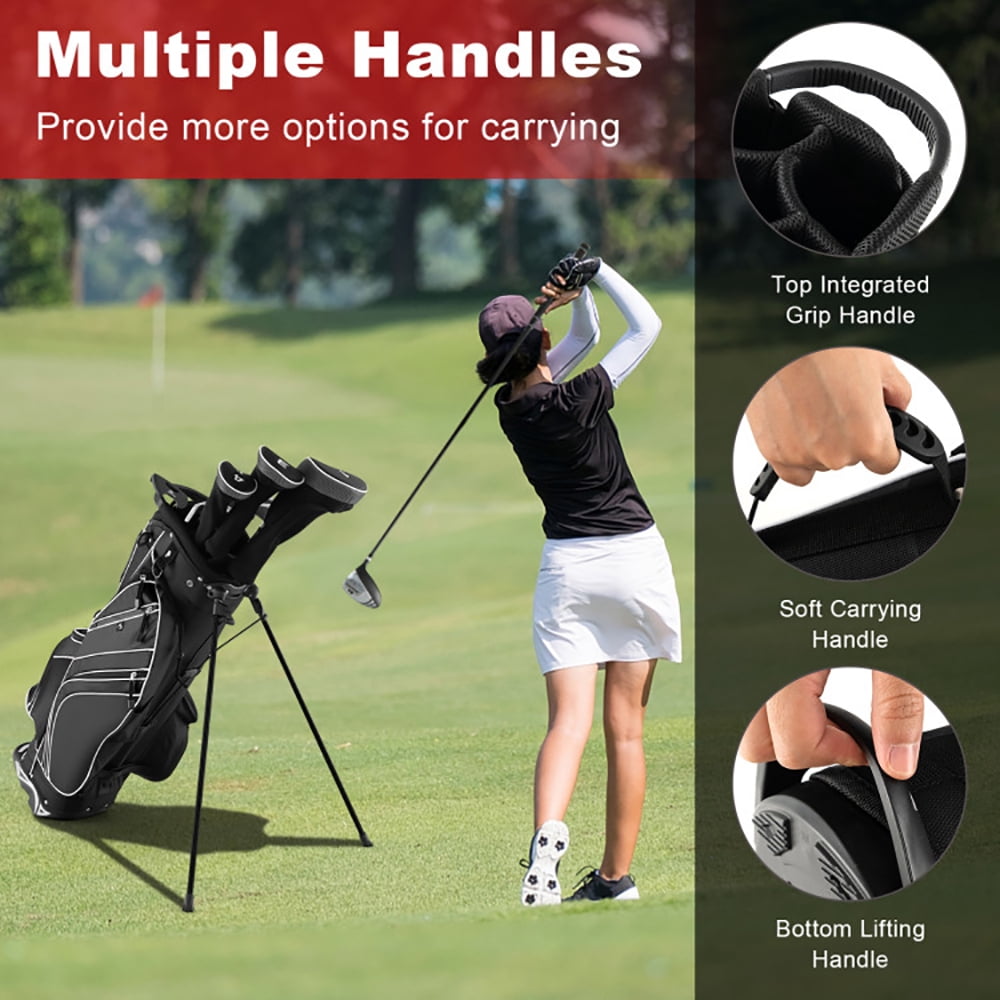 Spaco Golf Stand Cart Bag with 6-Way Divider Carry Pockets-Black, Golf Stand Bag for Men & Women,Multiple Pockets, Lightweight & Durable