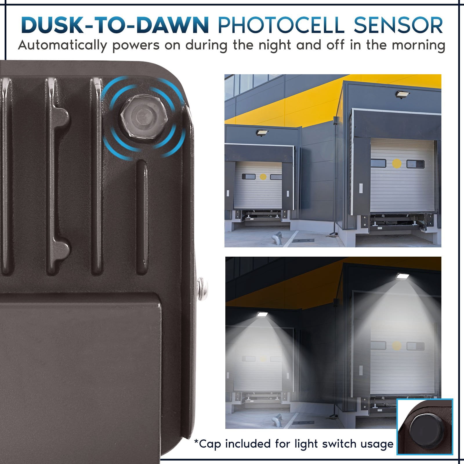 Luxrite 15/30/50W LED Flood Lights Outdoor Dusk to Dawn Sensor, 6500LM Security Light, 3CCT, Knuckle Mount