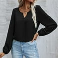 thumbnail image 2 of LYXSSBYX Solid Long Sleeves Women Tops Satin Socket V-Neck Solid-color Commute Long Sleeve Blouses Shirt Tops, 2 of 9