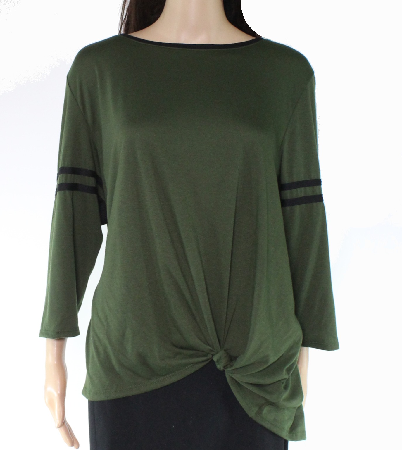 Jillian N Womens Knit Top Black Striped Sleeve TieHem XL Walmart