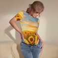 thumbnail image 3 of Fotbe Beautiful Golden Sunflower Field Body de Mujer con Cuello Redondo y Mangas Cortas, Sin Mangas Ajustado, Suave, Cómodo y Básico-Small, 3 of 7