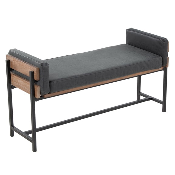 JERFIT 18 Inch Modern Farmhouse Entryway Bench with Faux Leather Seat, Black Metal Frame for Dining Room Living Room
